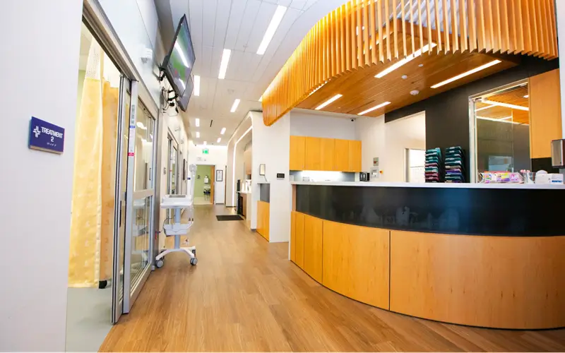 Nursing station and hallways in a Physicians Premier emergency room